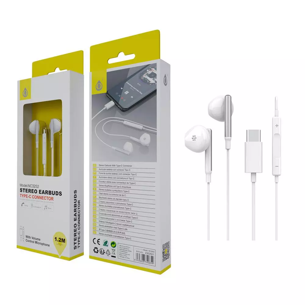 Auriculares + Micro NC3252 / Conexion Type-C / 1.2m / Blanco / One+ / 2302521
