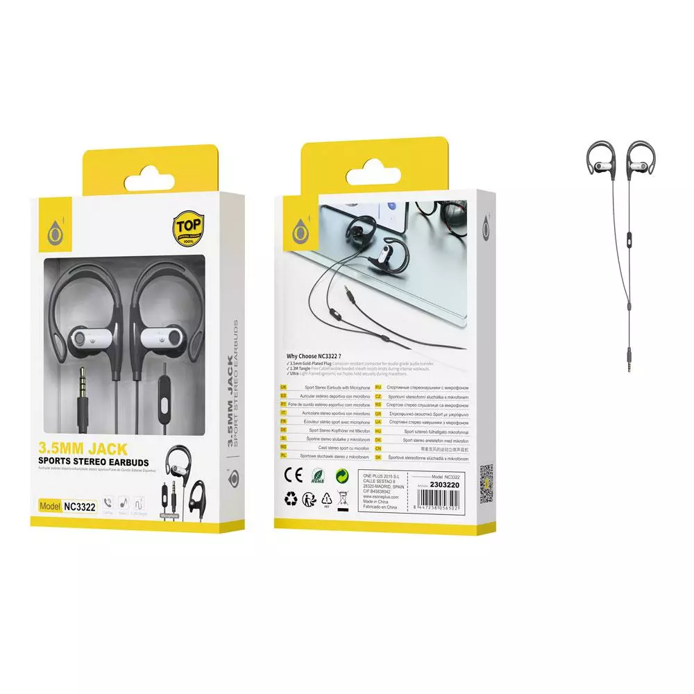 Auriculares + Micro intrauditivos sport NC3322 Sunglasses / Negro / One+ / 2303220