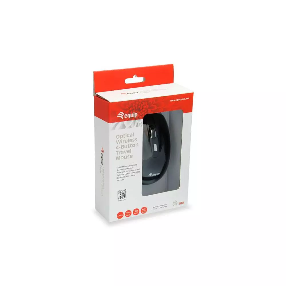 Raton &oacute;ptico inal&aacute;mbrico Mini Equip Life / Negro / 1600 Dpi / Ambidiestro / 245104