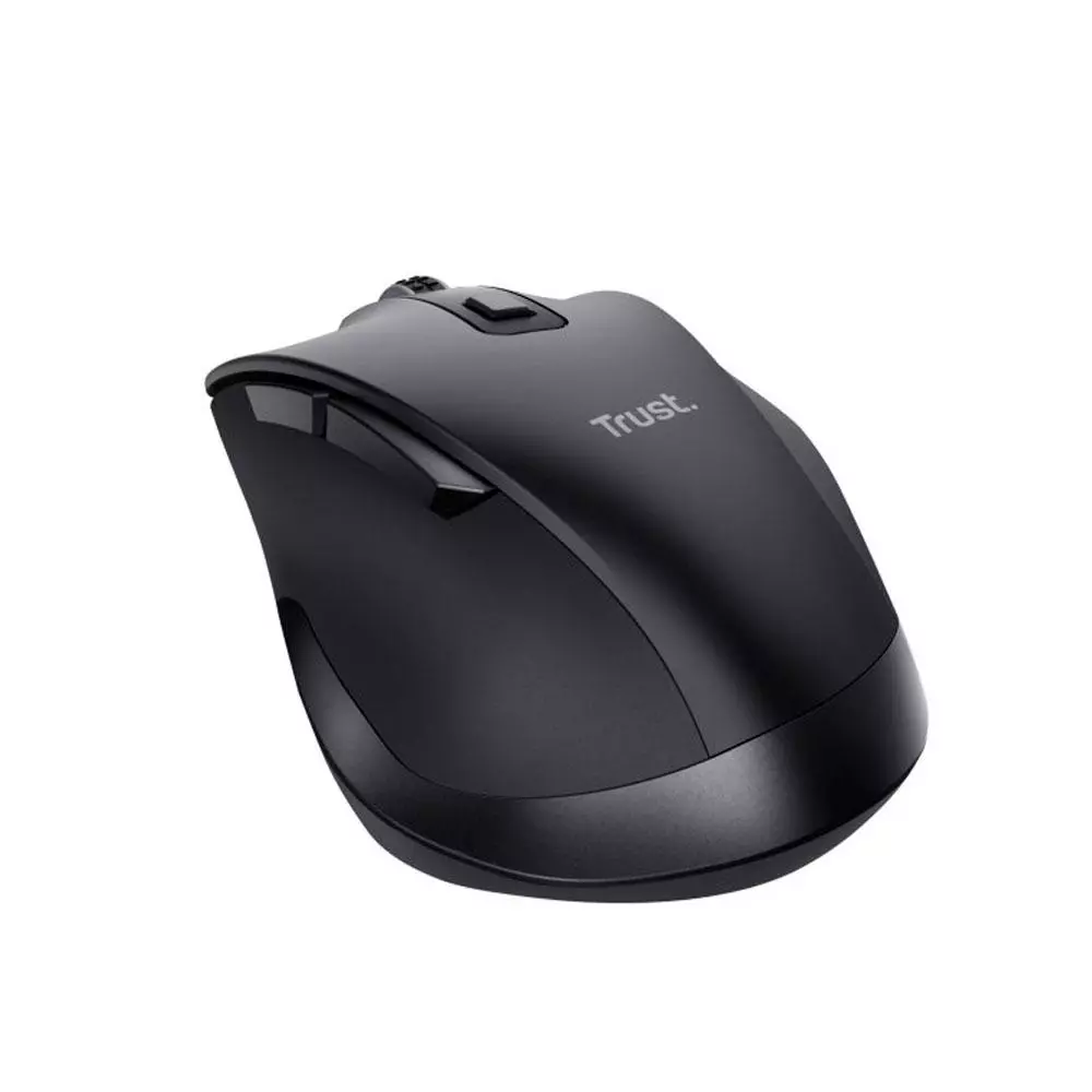 Raton &oacute;ptico inalambrico Trust Fyda / Ergonomico / Recargable / 2400 dpi / Type-C / 6 Botones / Negro / 24727