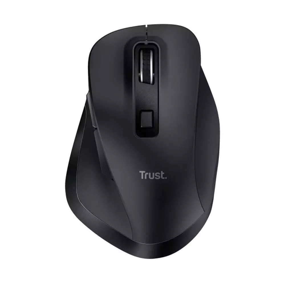 Raton &oacute;ptico inalambrico Trust Fyda / Ergonomico / Recargable / 2400 dpi / Type-C / 6 Botones / Negro / 24727