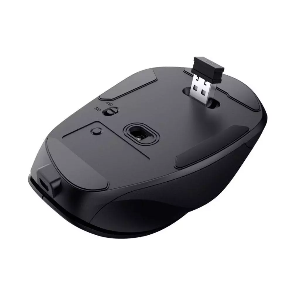 Raton &oacute;ptico inalambrico Trust Fyda / Ergonomico / Recargable / 2400 dpi / Type-C / 6 Botones / Negro / 24727