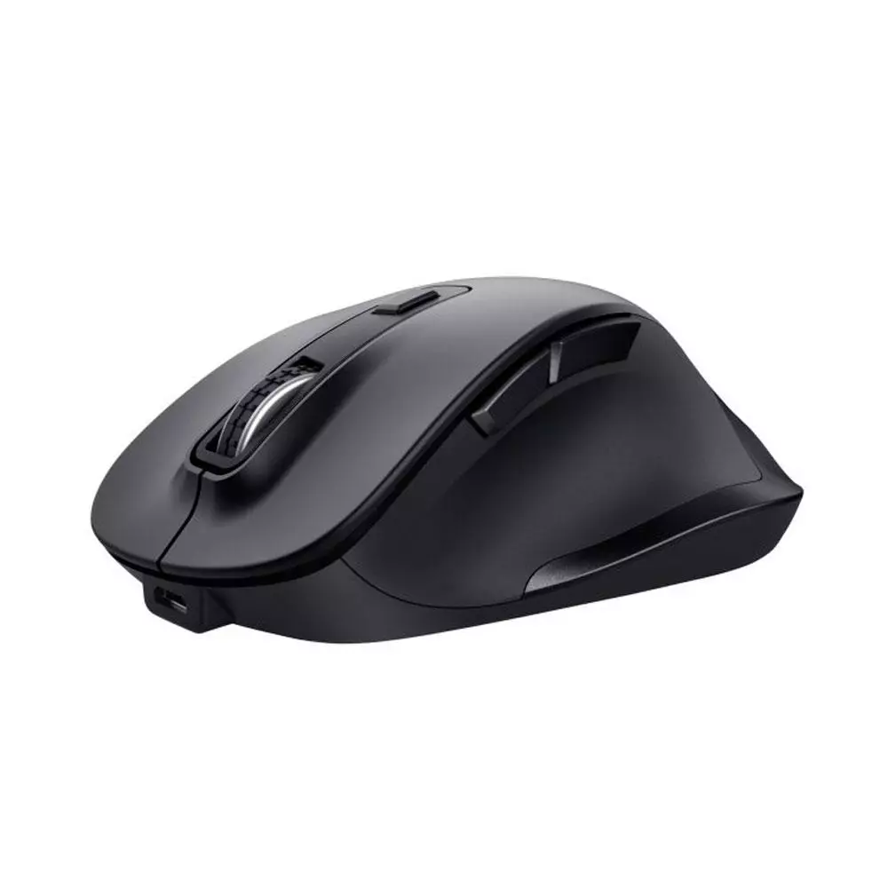 Raton &oacute;ptico inalambrico Trust Fyda / Ergonomico / Recargable / 2400 dpi / Type-C / 6 Botones / Negro / 24727