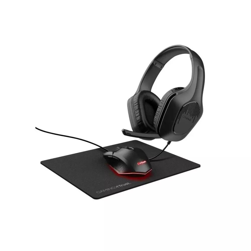 Combo Trust Gaming Gxt 790 Tridox Raton Rgb + Alfombrilla + Auriculares /  6400 Dpi / Negro / 25117