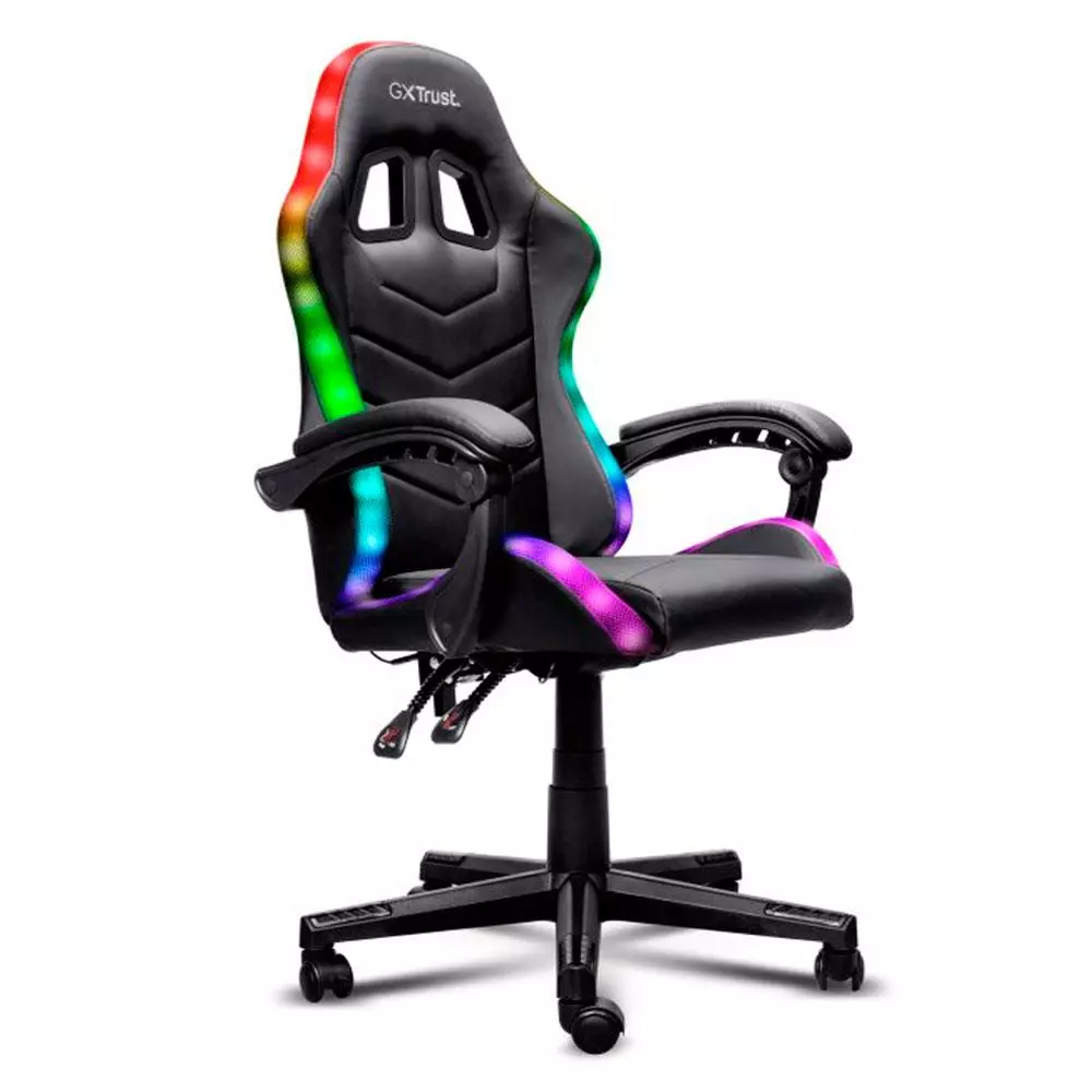 Silla trust Gaming Gxt 704 Roniq / Giratoria 360 / Respaldo acolchado / Luces RGB / Hasta 110kg / Negro / 25979