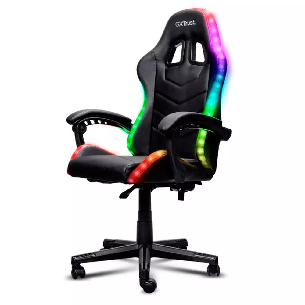 Silla trust Gaming Gxt 704 Roniq / Giratoria 360 / Respaldo acolchado / Luces RGB / Hasta 110kg / Negro / 25979