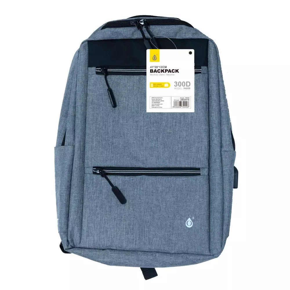 Mochila nylon R4008 / portatiles hasta 16" / Repelente al agua / Gris / One+