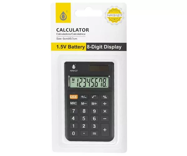Calculadora de 8 Digitos / NR9127 / Pantalla Lcd / Energia Solar y Bateria 1.5v / Negro / One+