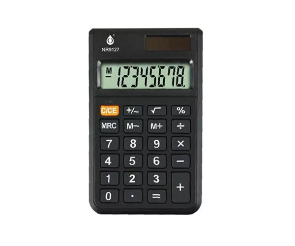 Calculadora de 8 Digitos / NR9127 / Pantalla Lcd / Energia Solar y Bateria 1.5v / Negro / One+