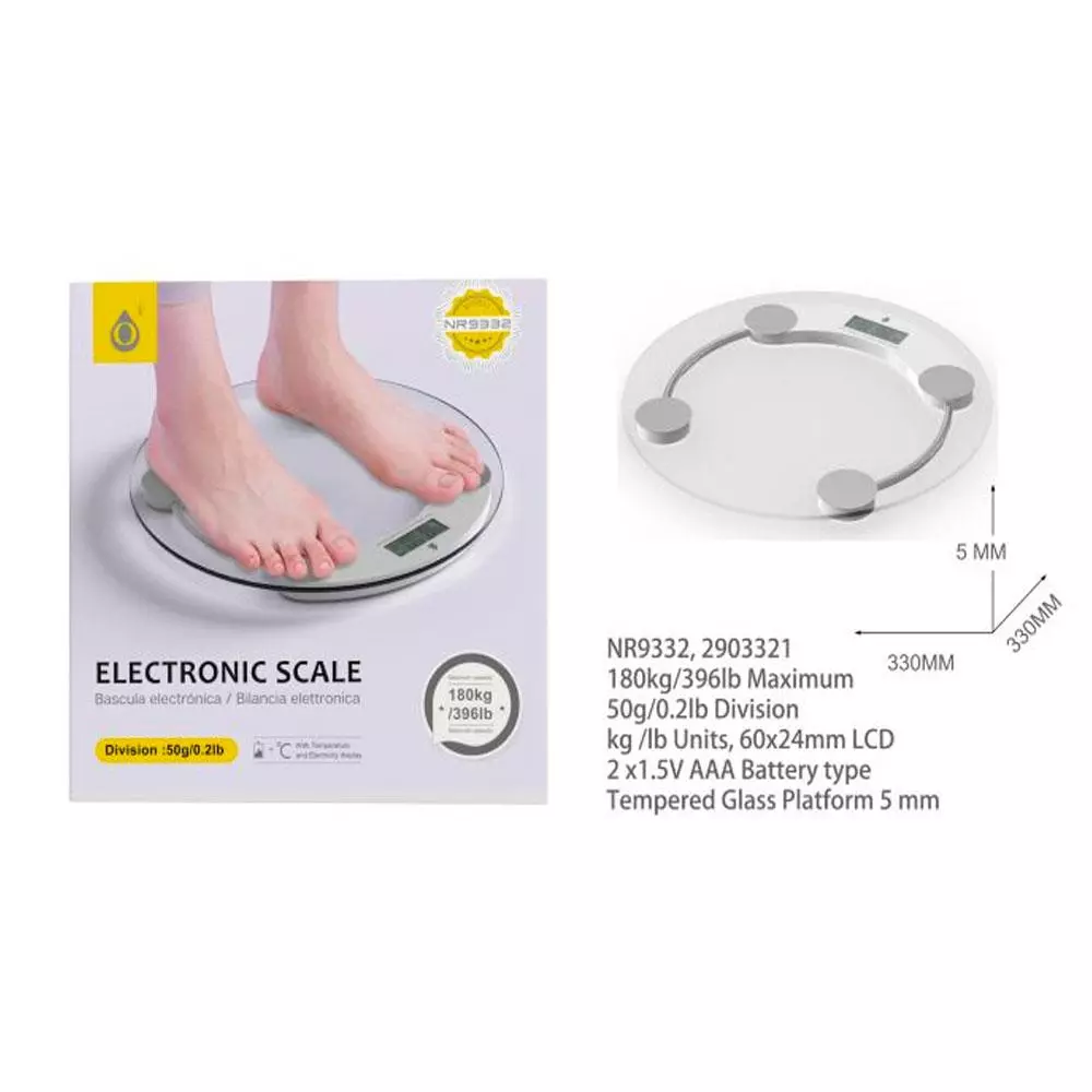 Bascula de ba&ntilde;o digital NR9332 / Pantalla LCD / Peso Max 180Kg / Cristal templado / One+ / 2903321