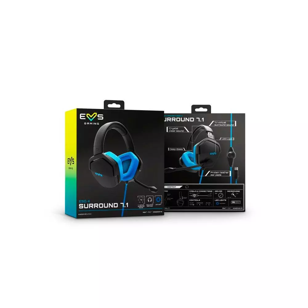 &divide; Headset jack 3.5mm energy sistem esg 4 7.1 mic control volumen deep bass negro