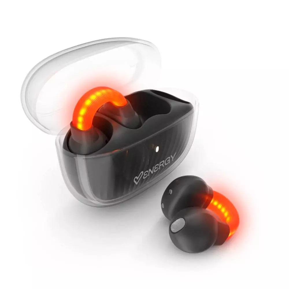 Auriculares Bluetooth Energy Sistem LightPods / BT5.4 / 25h Bateria / Microfono reduccion de ruido / Dise&ntilde;o Curvado / Negro / 501144