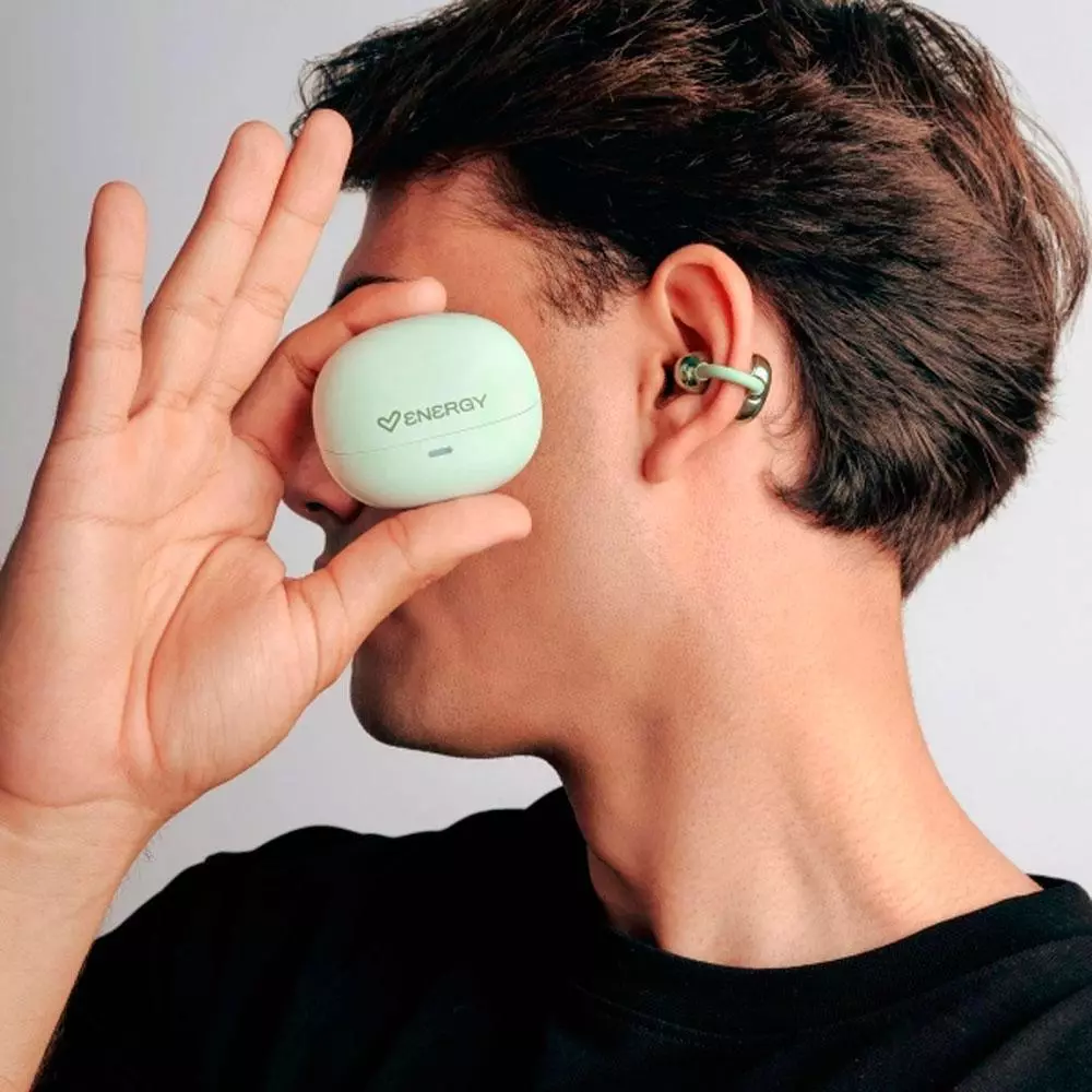 Auriculares Bluetooth Energy Sistem StreetPods Open Sound / BT6.0 / 20h Bateria / Microfono integrado / Dise&ntilde;o Curvado / Verde Claro / 501359