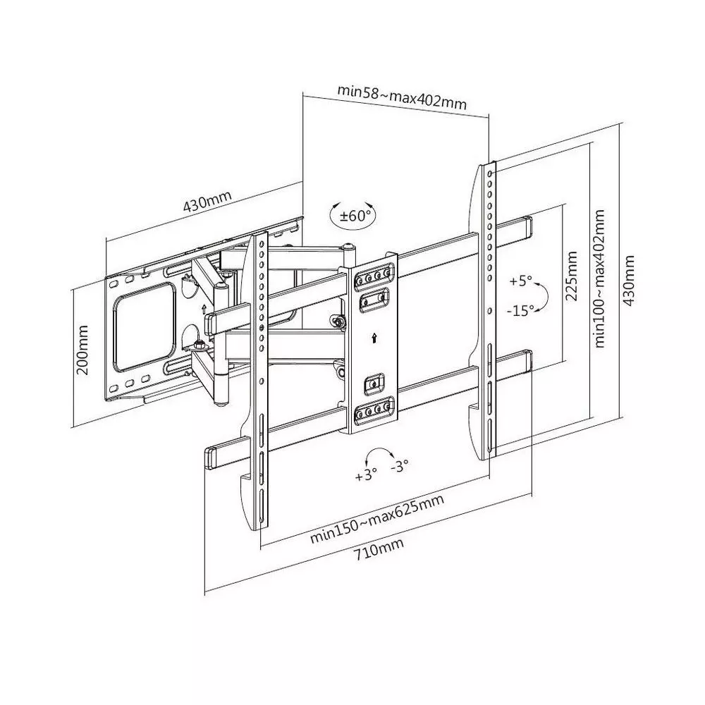 &divide; Soporte de pared orientable equip para pantalla de 37"- 80" doble brazo inclinable y giratoria max.