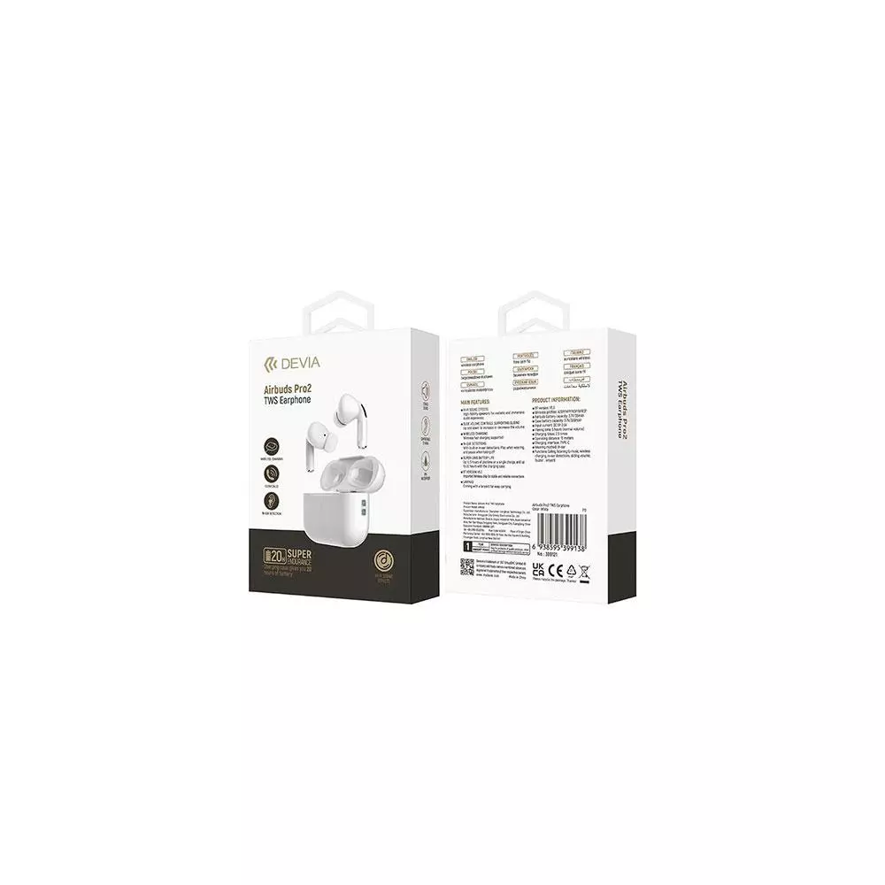 Auricular inal&aacute;mbrico Devia Airbuds Pro 2 / TWS / Bt 5.3 / 350 mAh / Blanco
