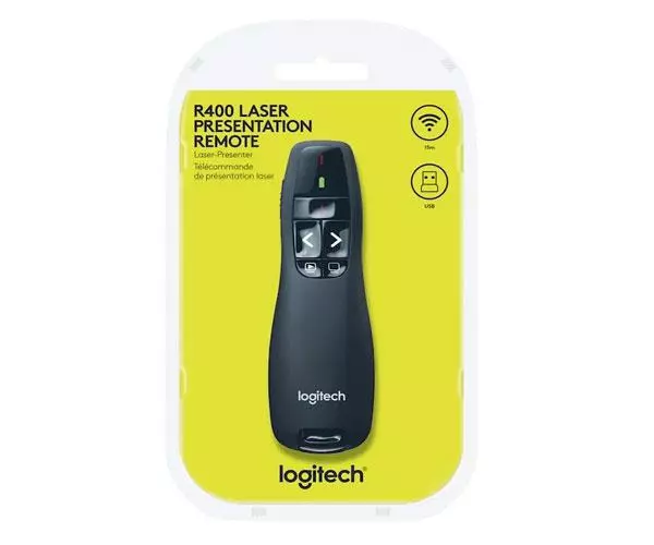 Mando Wireless Inal&aacute;mbrico Logitech R400 Profesional Presenter Puntero Laser / 15 Metros / 2.4Ghz / 910-001356