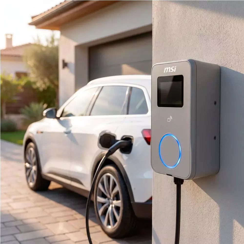 Cargador Coche El&eacute;ctrico MSI EVSE EZwall Premium Max Gris 22kW Trif&aacute;sico Tipo 2 5m / 9S6-C80122-041