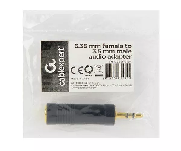 Adaptador audio estereo Jack 3.5mm Macho a Jack 6.3mm Hembra / Cablexpert  A-6.35f-3.5m