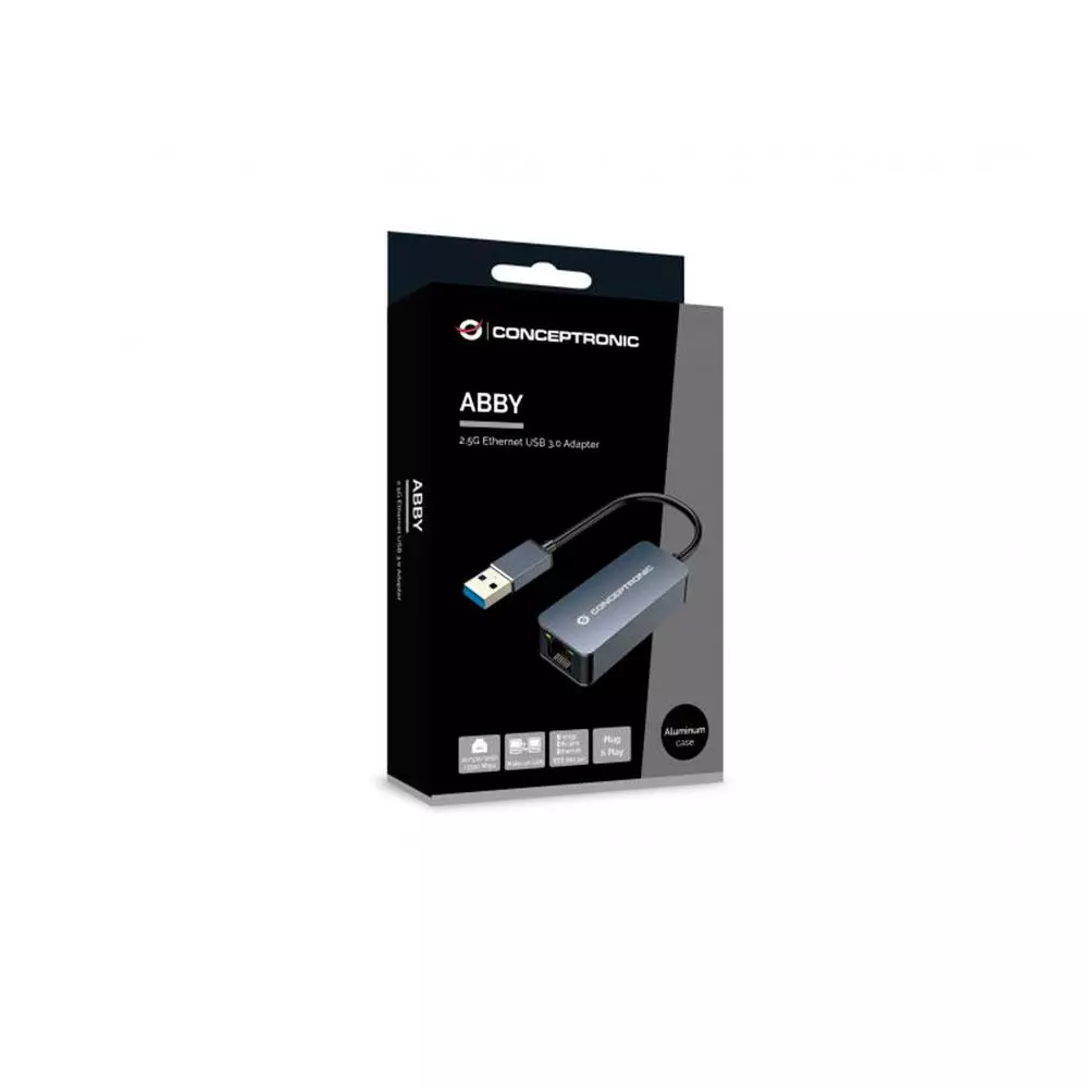 Adaptador conversor USB 3.0 a Ethernet Rj45 2.5Gb / 10/100/1000/2500 Mbps / Conceptronic / ABBY12G