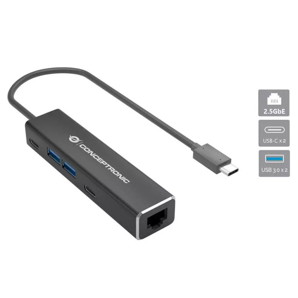 Hub Type-C a Rj45 2.5 Gigabit / 2x USB 3.2 / 2x Type-C 3.2 / Conceptronic / ABBY14B
