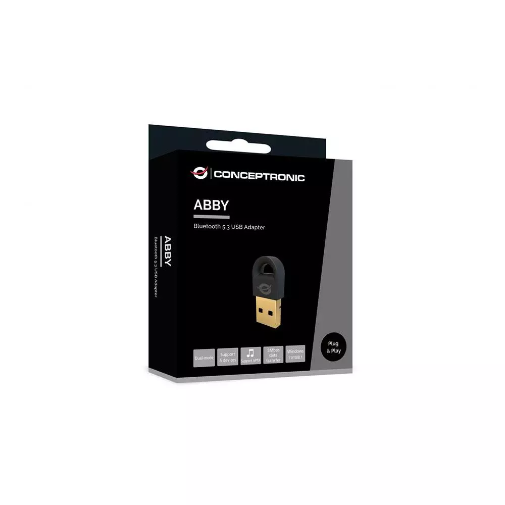 Adaptador Usb Mini Bluetooth 5.3 / Hasta 20m / Hasta 5 Dispositivos / Conceptronic / ABBY16B