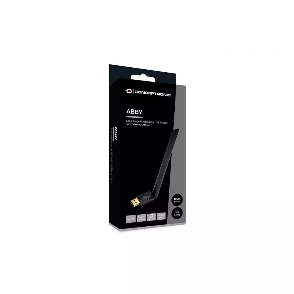 Adaptador Usb Mini Bluetooth 5.3 / Hasta 100m / Hasta 5 Dispositivos / Con Antena / Conceptronic / ABBY17B