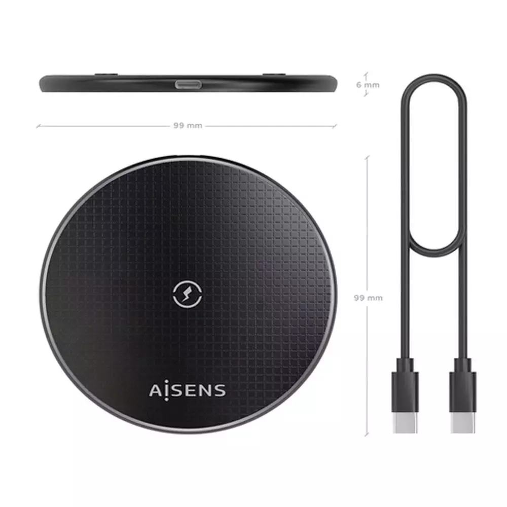Cargador inal&aacute;mbrico QI / 15W / Aisens / Negro / ASCH-15W1WC058-BK