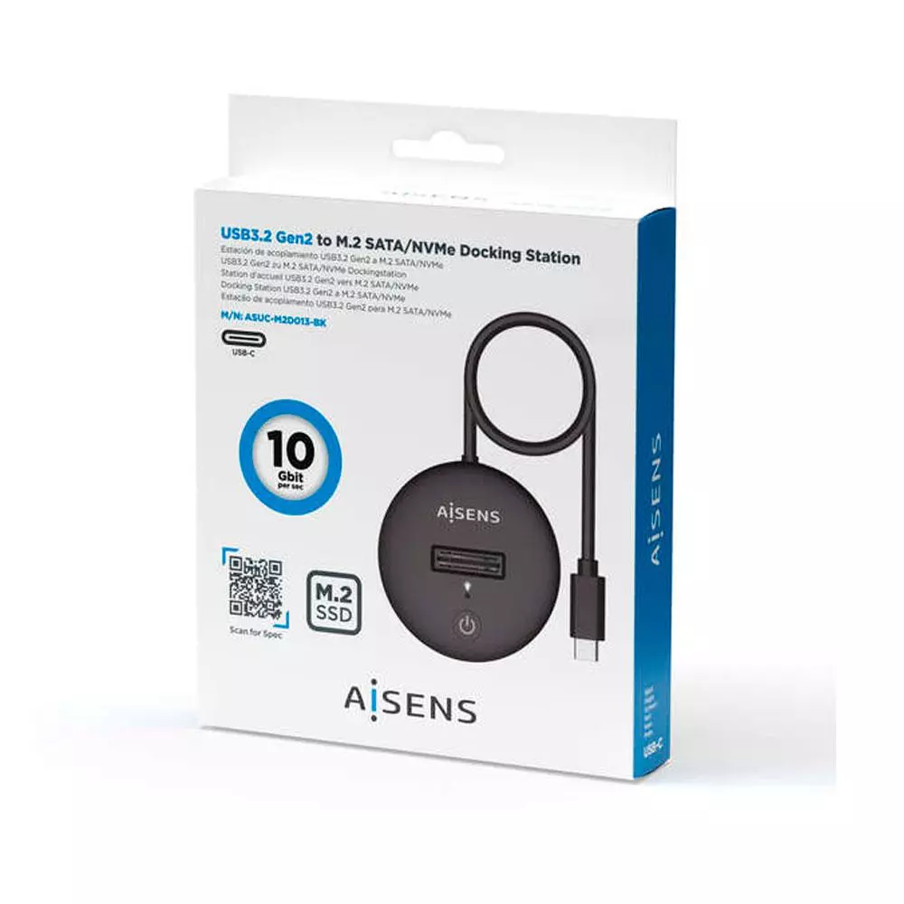 Docking Station USB Type-C 3.2  Gen.2 / SSD M.2 Sata NGFF / SSD M.2 NVME / Negro / Aisens / ASUC-M2D013-BK