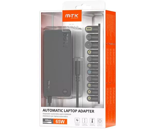 Cargador para port&aacute;til universal autom&aacute;tico 65W / 11 conectores / 1.2m / AT963 / Mtk