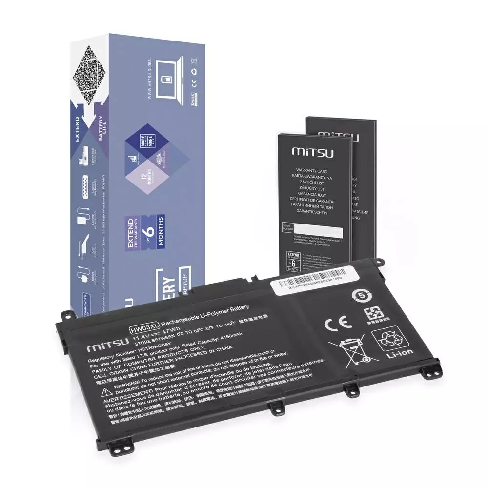 Bater&iacute;a compatible para port&aacute;til HP HW03XL 11.4V 4150mAh Mitsu