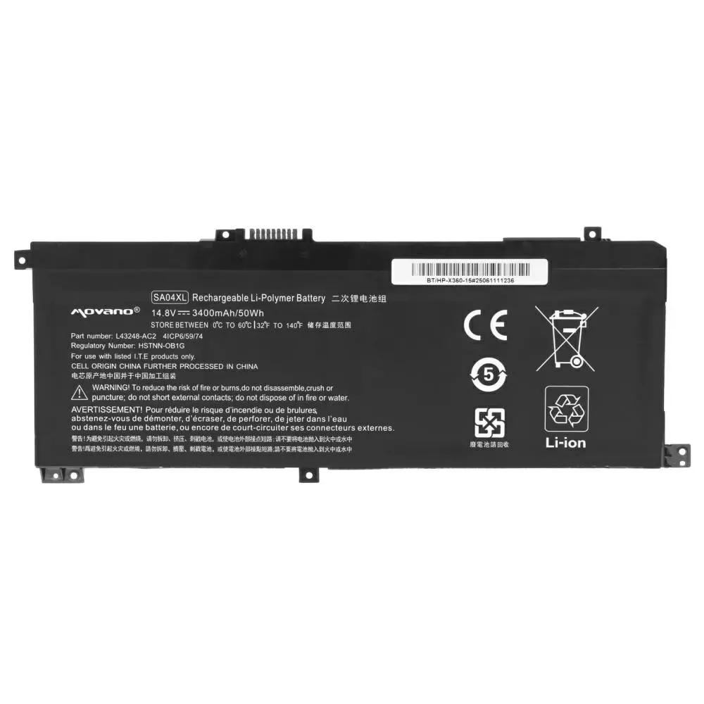 Bater&iacute;a compatible para port&aacute;til HP SA04XL 14.8V 3400mAh Movano