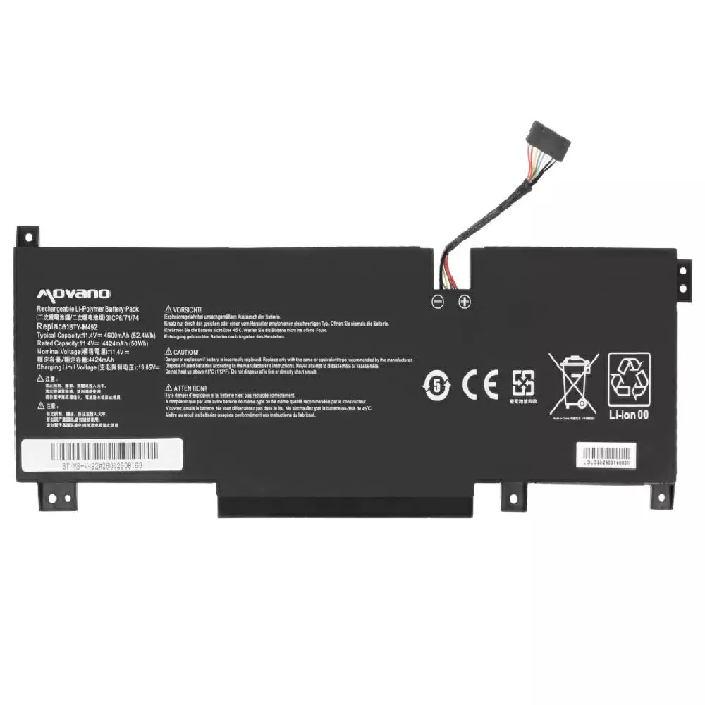 Bater&iacute;a compatible para port&aacute;til MSI BTY-M492 11.4V 4600mAh V1 Movano