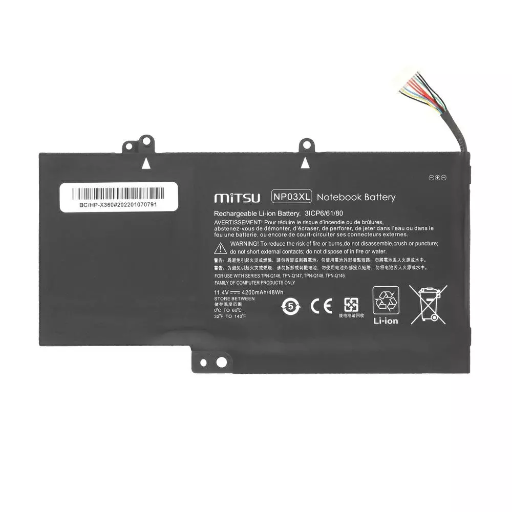 Bater&iacute;a compatible para port&aacute;til HP NP03XL 11.4V 4200 mAh Mitsu
