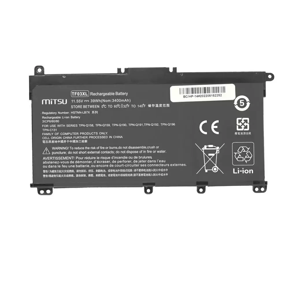 Bater&iacute;a compatible para port&aacute;til HP TF03XL 11.55V 3400mAh Mitsu