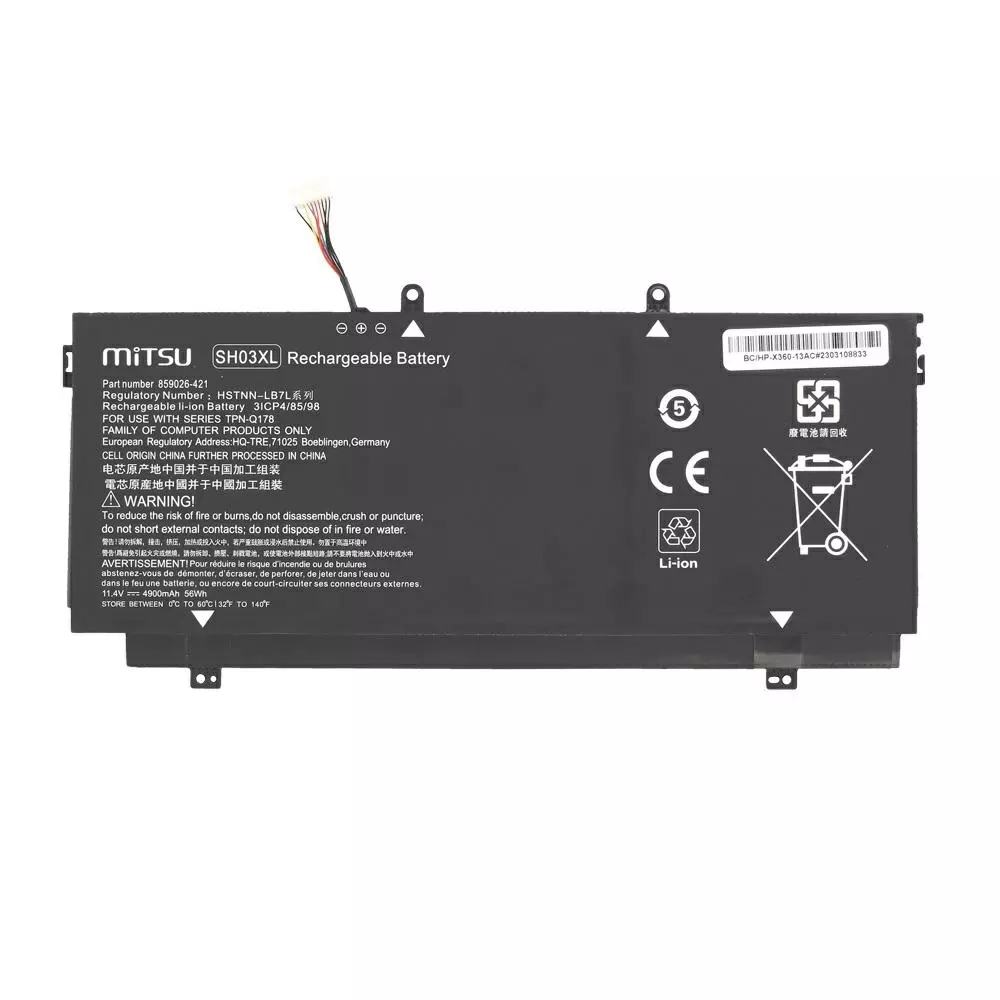 Bater&iacute;a compatible para port&aacute;til HP SH03XL 11.4V 4900mAh Mitsu