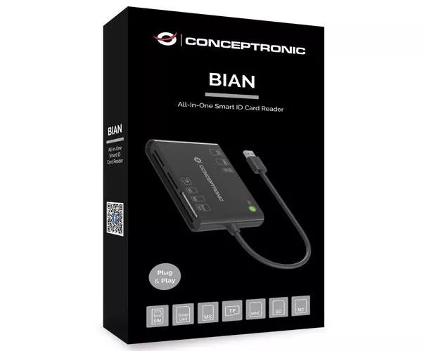 Lector Dnie 3.0 + Lector Externo Multitarjeta Conceptronic / USB 2.0 Bian / eID / Negro / BIAN01B