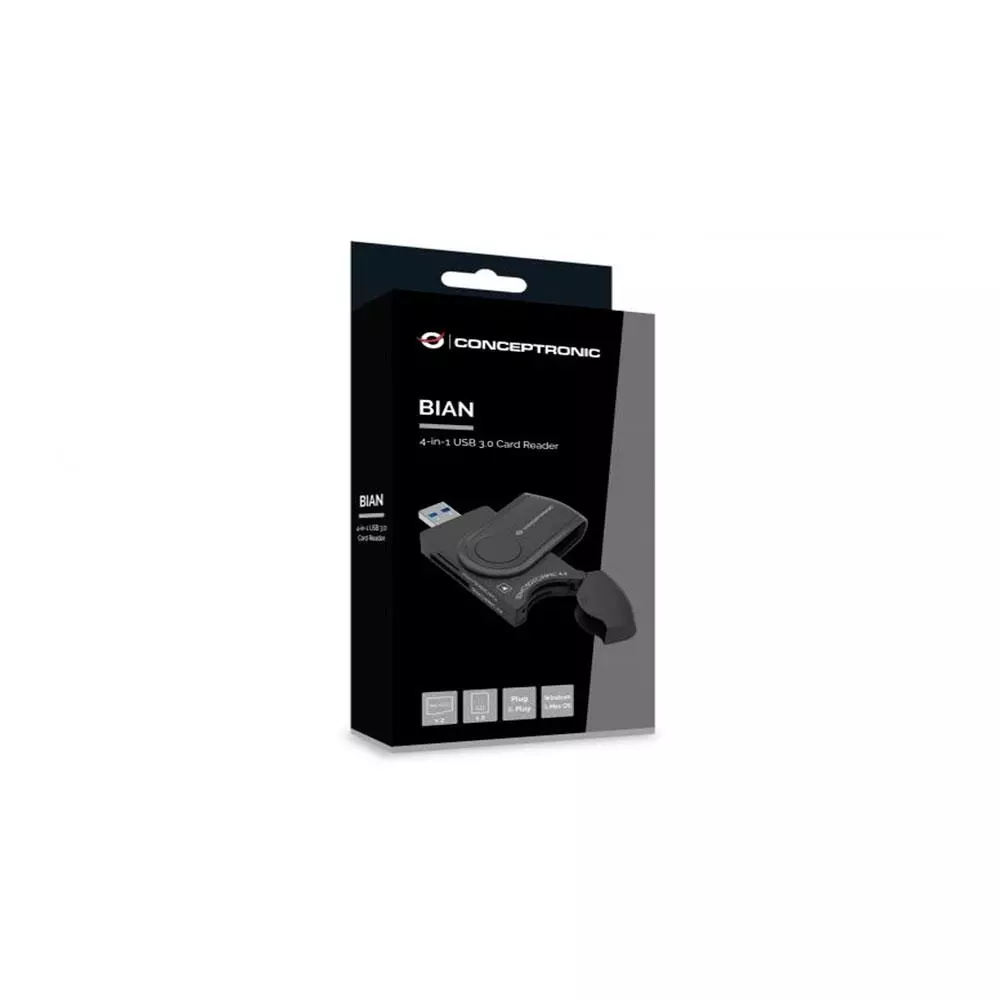 Lector Externo Multitarjeta 4 en 1 Conceptronic / USB 3.0 Bian / Negro / BIAN04B