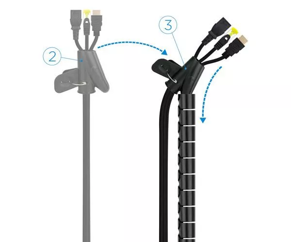 Organizador de cables Flexible en espiral + Pinza 25mm / 1m / Negro /  10.36.0001-bk