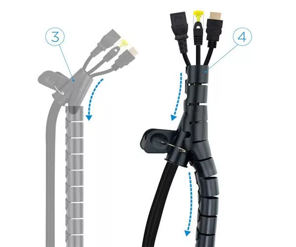 Organizador de cables Flexible en espiral + Pinza 25mm / 1m / Negro /  10.36.0001-bk