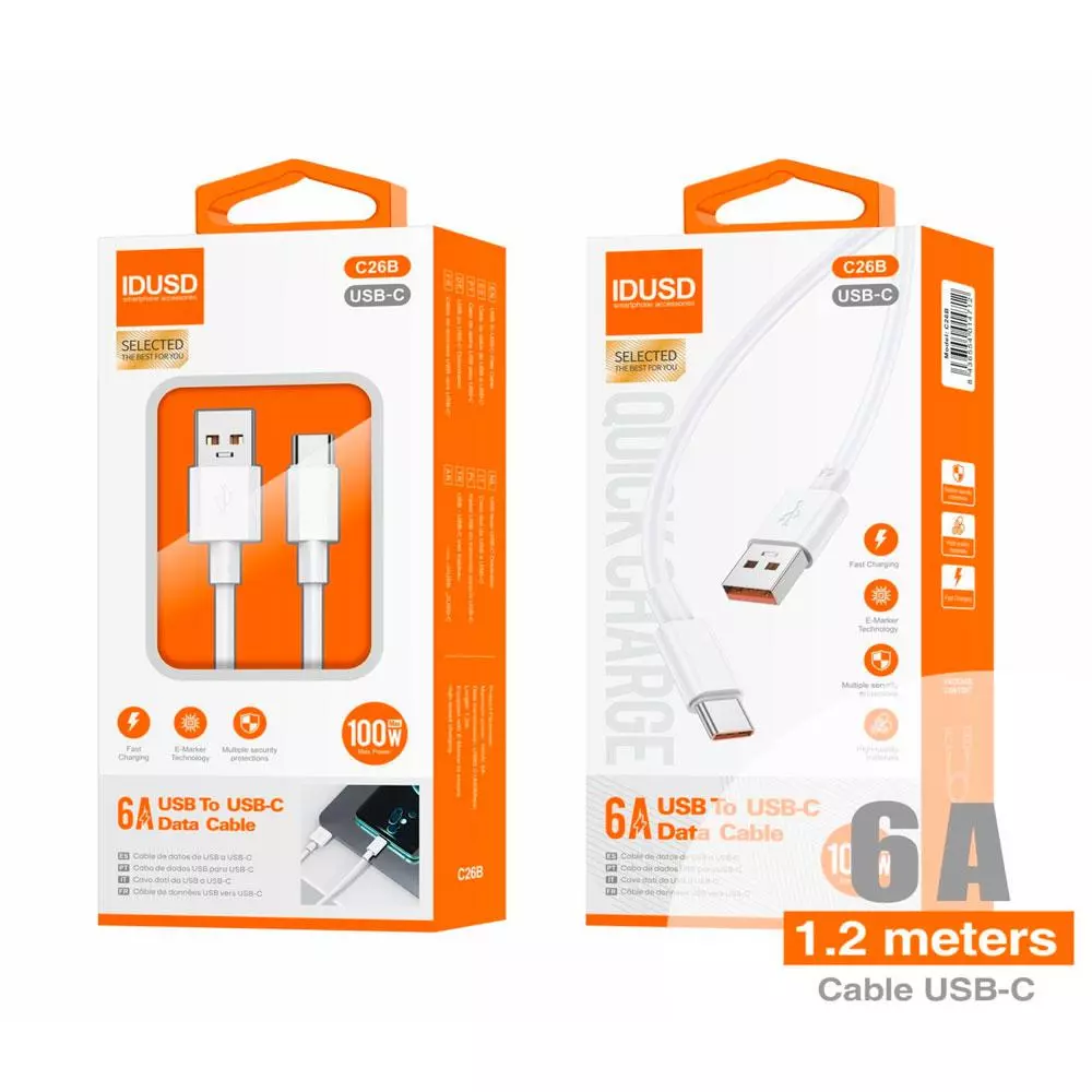 Cable datos USB a Type-C M/M / 1.2m / 6a / Blanco / IDUSD / C26B