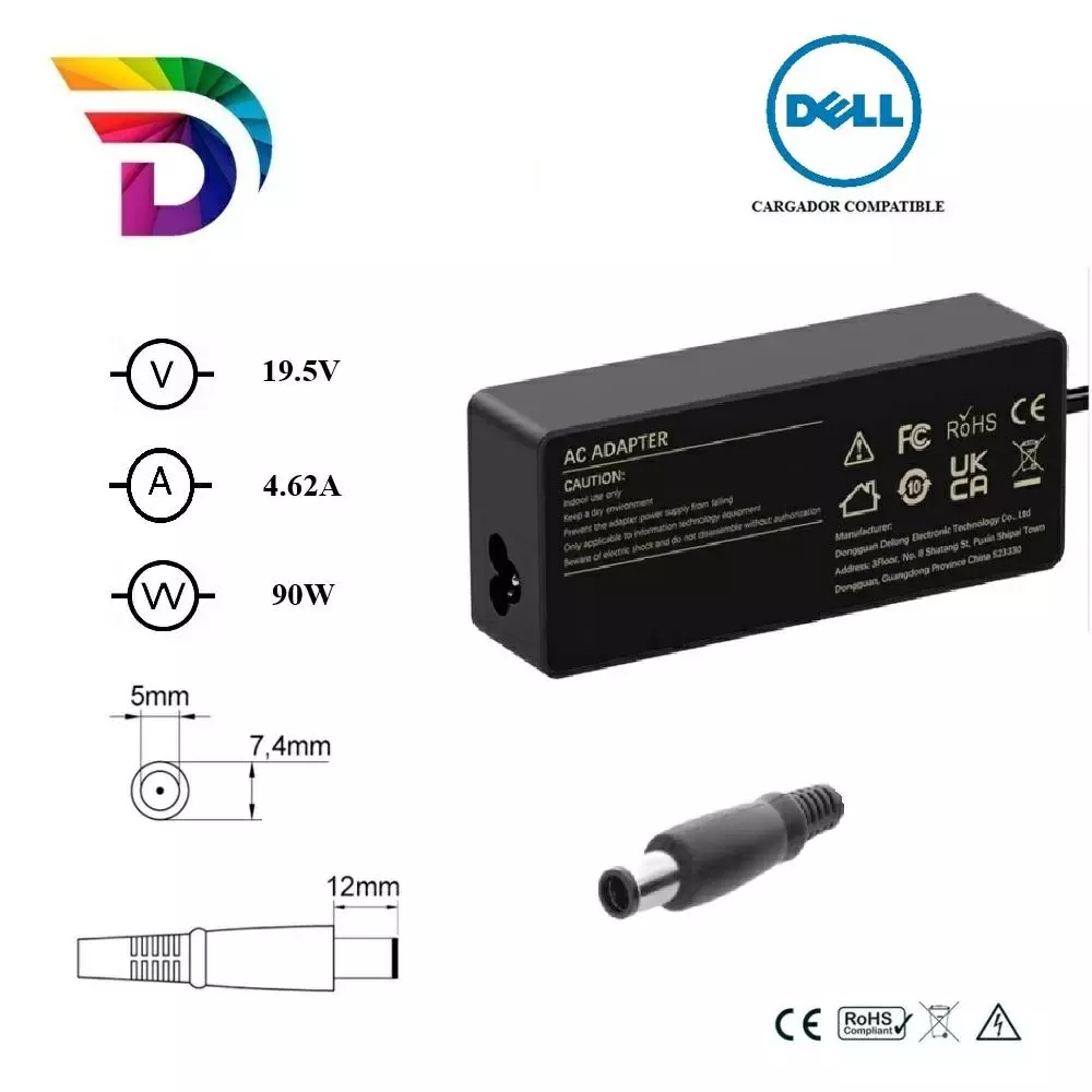Cargador compatible para port&aacute;til DELL 90W 19.5V 4.62A (IC) 7.4x5.0 mm Dayma