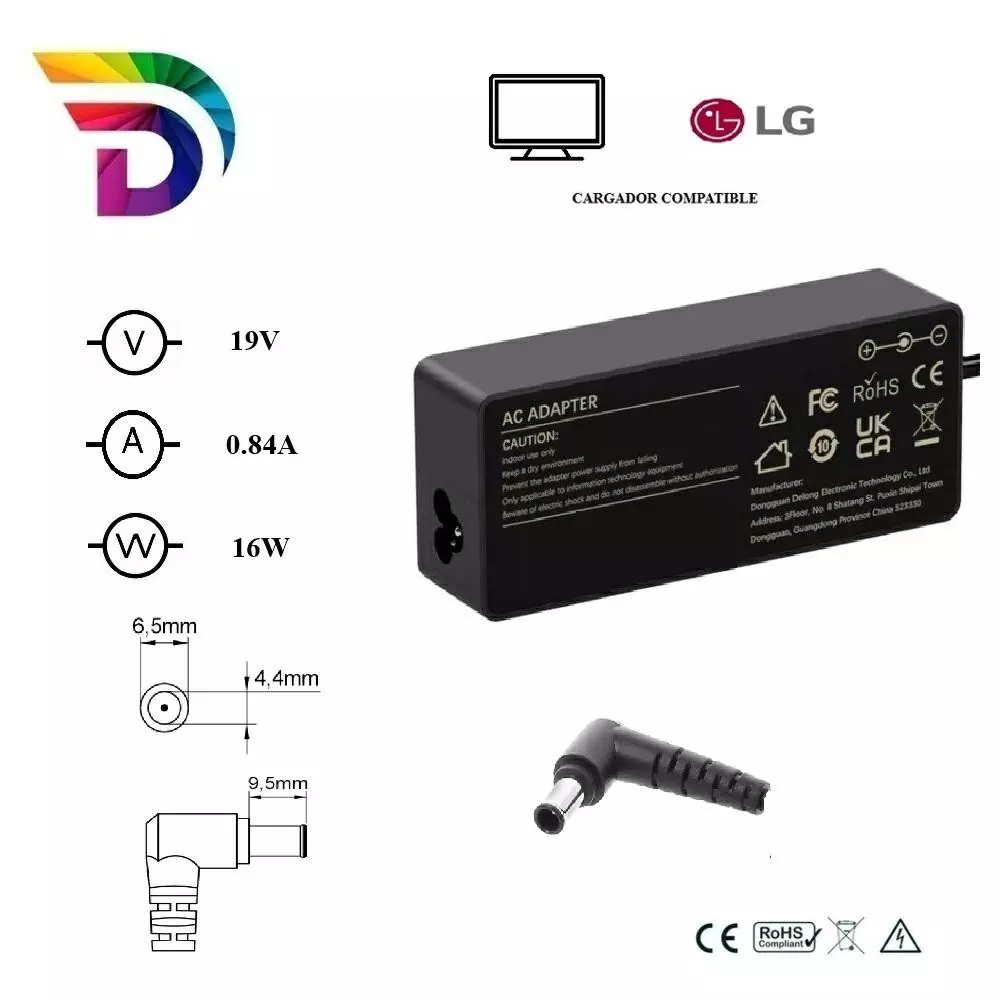 Cargador compatible para monitor LG 16W 19V 0.84A 6.5x4.4mm Dayma