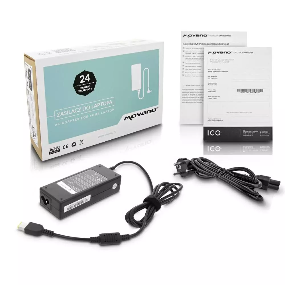 Cargador compatible para port&aacute;til LENOVO 90W 20V 4.5A 11.0x4.5 mm (rectangular) Movano