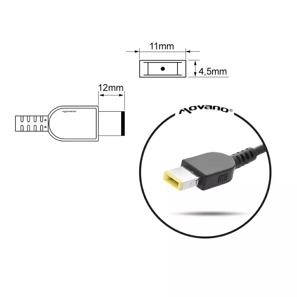 Cargador compatible para port&aacute;til LENOVO 90W 20V 4.5A 11.0x4.5 mm (rectangular) Movano