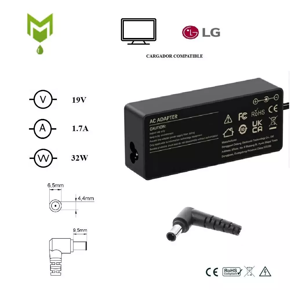 Cargador generico para monitor LG 32W 19V 1.7A 6.5x4.4 mm
