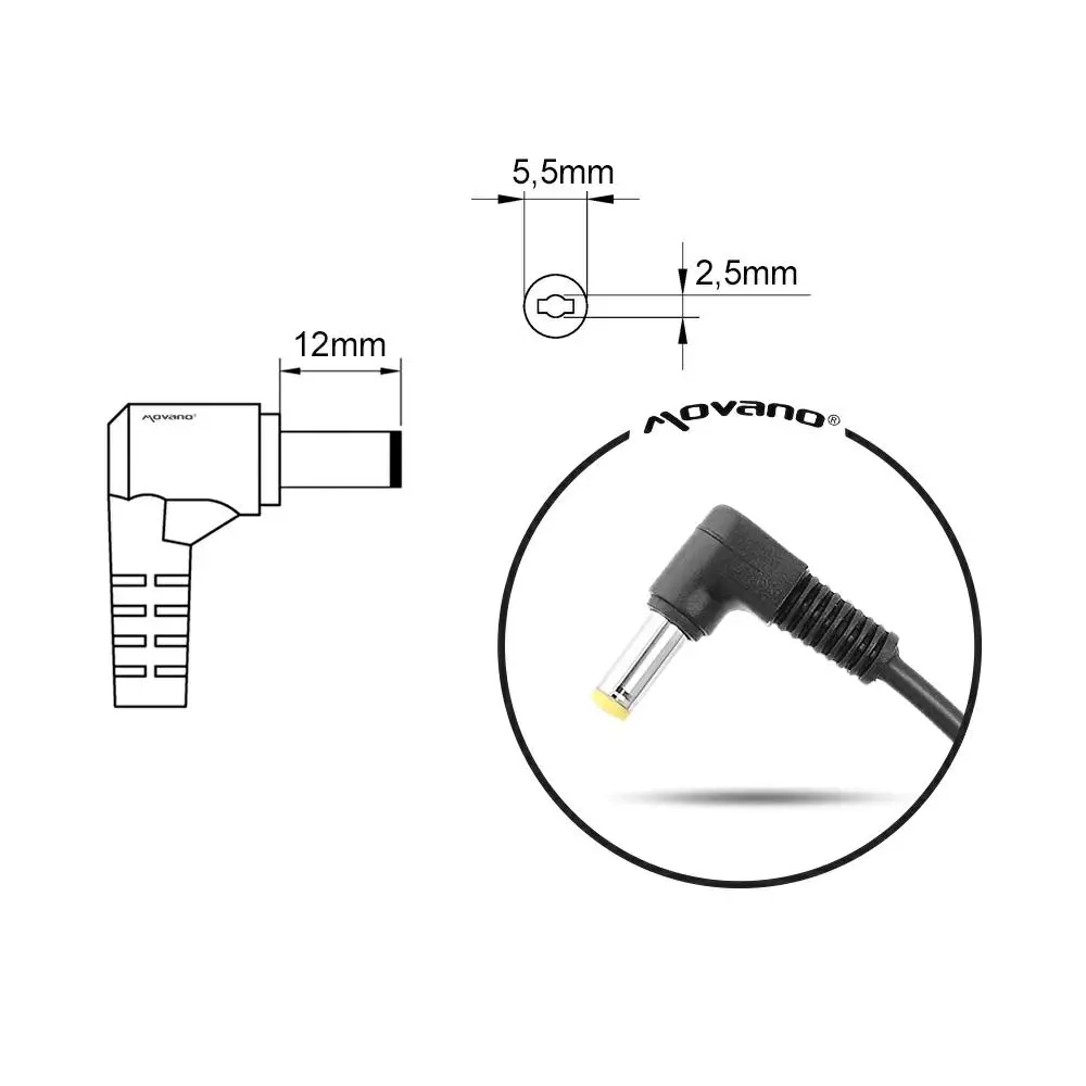 Cargador compatible para port&aacute;til FUJITSU / LENOVO 90W 20V 4.5A 5.5x2.5 mm Movano