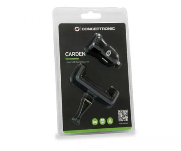 Kit Cargador coche Conceptronic Cusbcar2akit 12-24v + Soporte Airvent / 2XUsb / 5v 2a