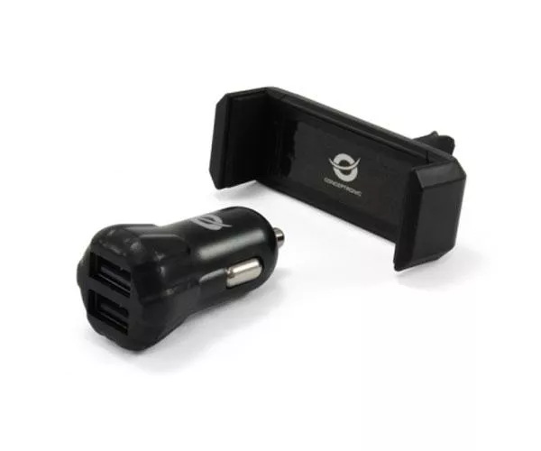 Kit Cargador coche Conceptronic Cusbcar2akit 12-24v + Soporte Airvent / 2XUsb / 5v 2a