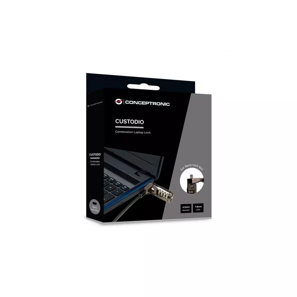 Cable de seguridad Conceptronic por combinacion / 1.8m / Ranura de bloqueo nano / CUSTODIO01BN