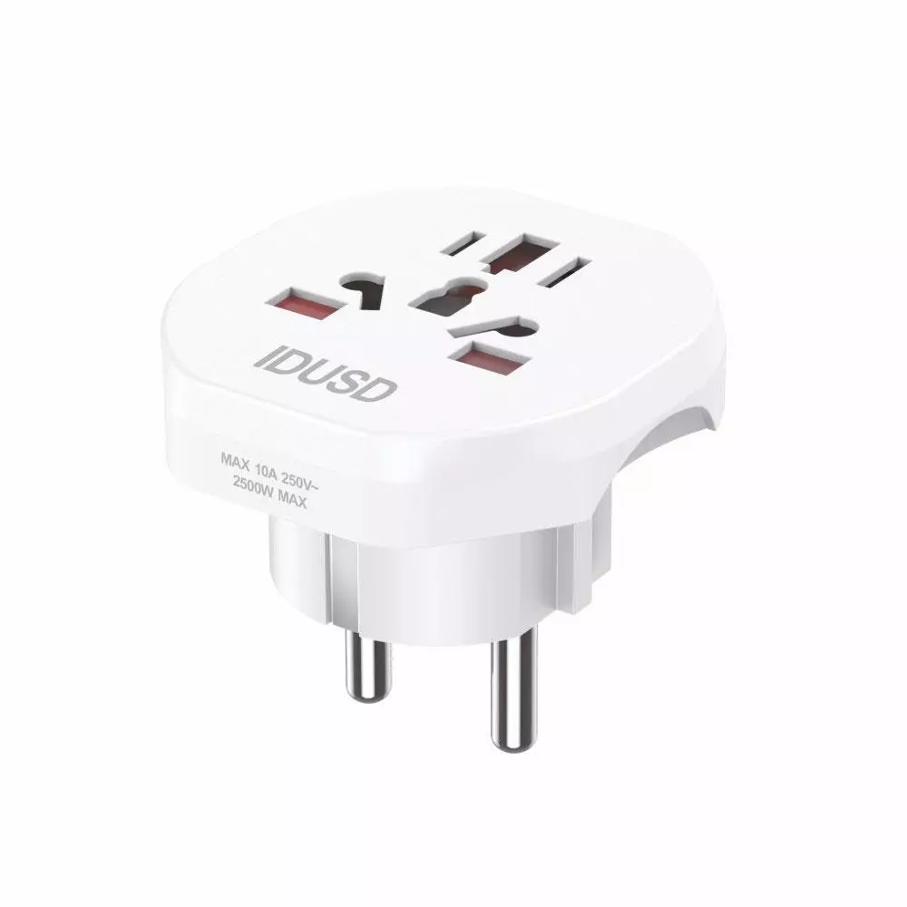 Adaptador enchufe internacional de viaje a Europa / Blanco / IDUSD / D01B